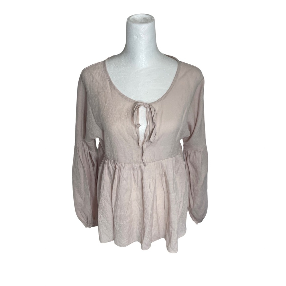Women’s blush keyhole front tie stylish Peplum Blouse